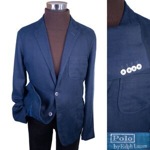 Polo By Ralph Lauren Navy Blue 100% LINEN Sz 42R Sport Coat Jacket 3-Button